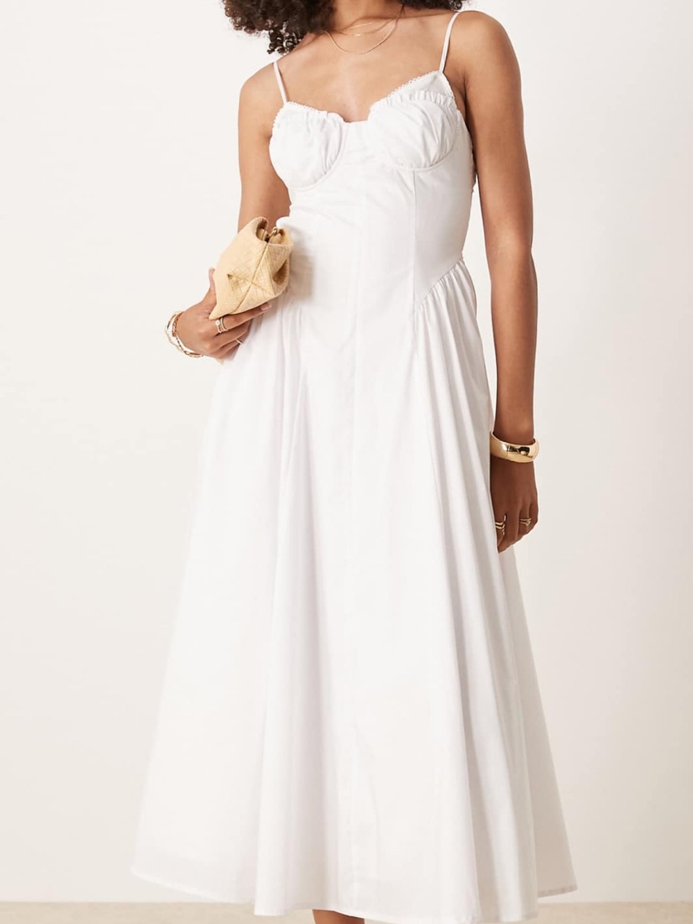 NIA Alice Bustle Detail Camisole Dress in White